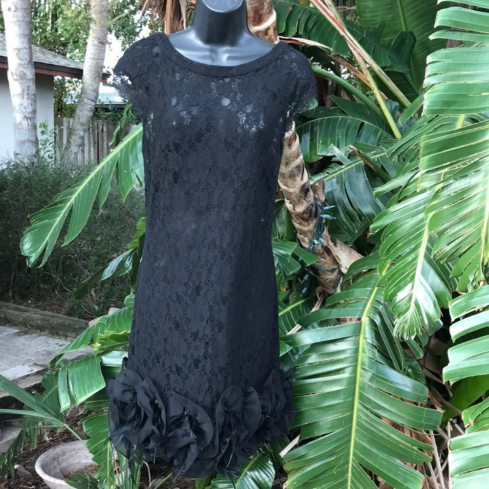 Vintage sheer lace dress with feather ruffle - Picture 3 of 8